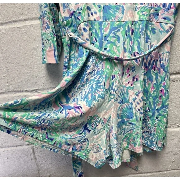 Lilly Pulitzer Karlie Wrap Romper XL Craysea Seashell Resort Blue Purple Green - Picture 5 of 11